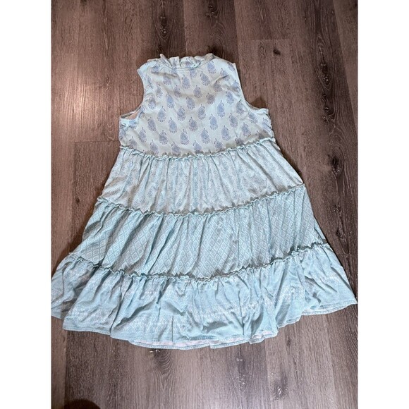 Crown Ivy Aqua Blue Stripe Tiered Ruffle Collar Midi Dress Women's Sz Large - Picture 4 of 7